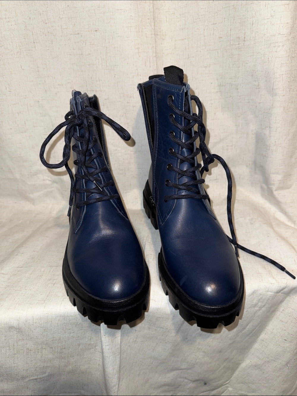 Franco Sarto Navy Lace-Up Chunky Combat Boots